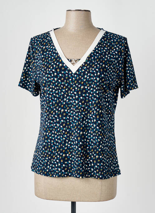 Tricou serigrafie flockată mâneci scurte albastru GUY DUBOUIS femme