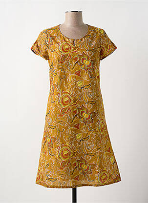Rochie midi imprimeu floral mâneci scurte galben GUY DUBOUIS femeie