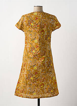 Rochie midi imprimeu floral mâneci scurte galben GUY DUBOUIS femeie