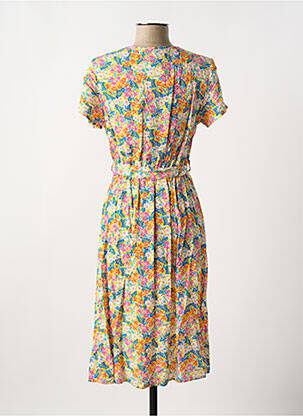 Rochie midi imprimeu floral mâneci scurte galben COULEURS DU TEMPS femeie
