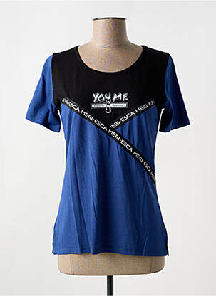 Tricou serigrafie cu strasuri mâneci scurte albastru GUY DUBOUIS femeie