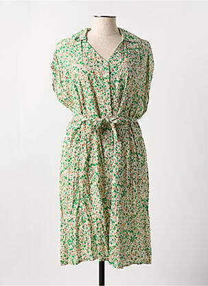 Rochie midi imprimeu floral mâneci scurte verde COULEURS DU TEMPS femeie