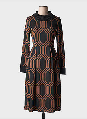 Rochie midi imprimeu fantezie mâneci lungi maro LA FEE MARABOUTEE femeie