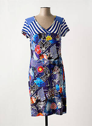 Rochie midi imprimeu floral mâneci scurte albastru OLIVIER PHILIPS femeie