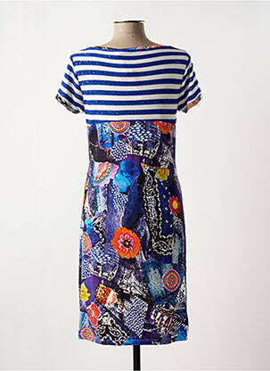 Rochie midi imprimeu floral mâneci scurte albastru OLIVIER PHILIPS femeie