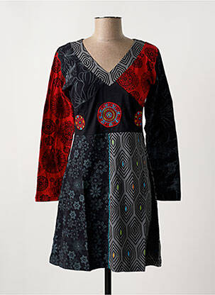 Rochie midi imprimeu fantezie mâneci lungi gri COTON DU MONDE femeie