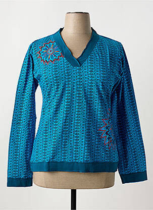 Tricou mâneci lungi mâneci lungi albastru COTON DU MONDE femeie