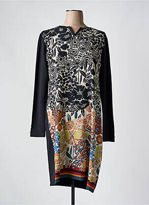 Rochie midi imprimeu fantezie mâneci lungi negru THALASSA femeie
