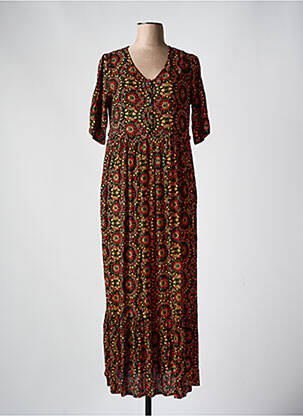 Rochie lungă imprimeu floral mâneci scurte negru AGATHE & LOUISE femeie
