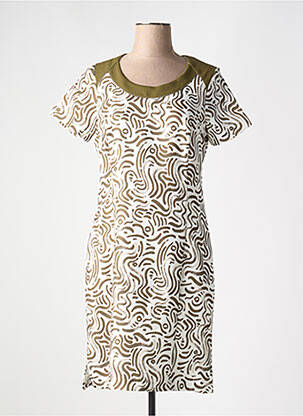 Rochie midi imprimeu fantezie mâneci scurte verde GUY DUBOUIS femeie