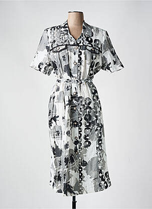 Rochie midi imprimeu fantezie mâneci scurte gri FRANCE RIVOIRE femeie