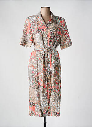 Rochie midi imprimeu floral mâneci scurte maro GUY DUBOUIS femeie