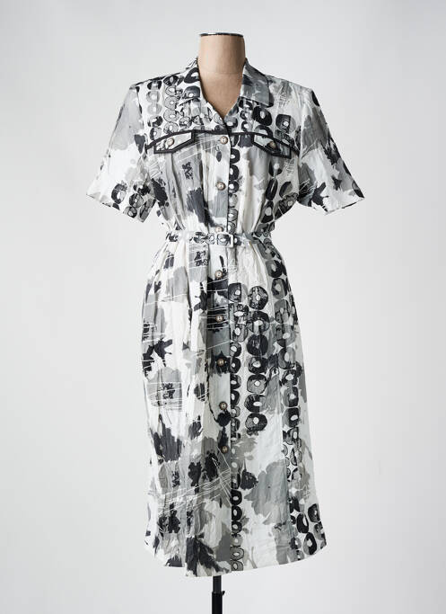 Rochie midi imprimeu fantezie mâneci scurte gri FRANCE RIVOIRE femme