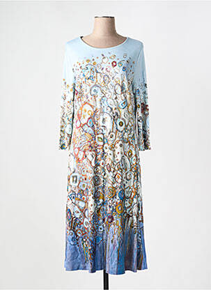 Rochie midi imprimeu fantezie mâneci lungi albastru DOLCEZZA femeie