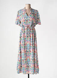 Rochie lungă imprimeu fantezie mâneci scurte alb C'EST BEAU LA VIE femme