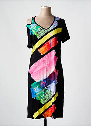 Rochie midi imprimeu fantezie mâneci scurte negru GUY DUBOUIS femeie