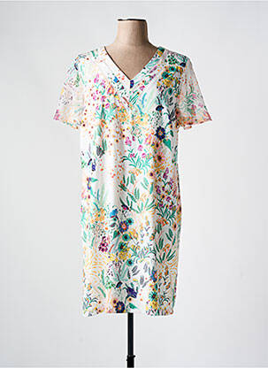 Rochie midi imprimeu floral mâneci scurte alb CHRISTINE LAURE femeie