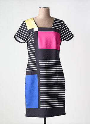 Rochie midi imprimeu fantezie mâneci scurte negru GUY DUBOUIS femeie