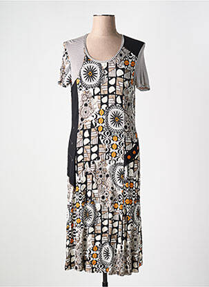 Rochie midi imprimeu fantezie mâneci scurte negru FRANCE RIVOIRE femeie