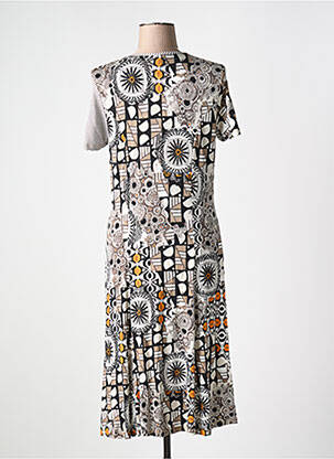 Rochie midi imprimeu fantezie mâneci scurte negru FRANCE RIVOIRE femeie