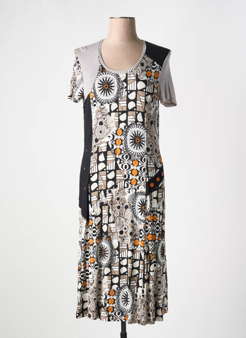 Rochie midi imprimeu fantezie mâneci scurte negru FRANCE RIVOIRE femme