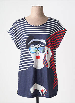 Tricou imprimeu fantezie mâneci scurte albastru GUY DUBOUIS femeie