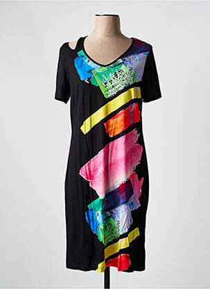Rochie midi imprimeu fantezie mâneci scurte negru GUY DUBOUIS femeie
