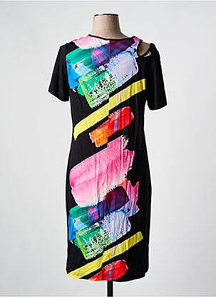 Rochie midi imprimeu fantezie mâneci scurte negru GUY DUBOUIS femeie