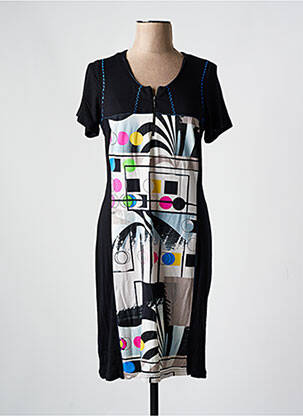 Rochie midi imprimeu fantezie mâneci scurte negru GUY DUBOUIS femeie