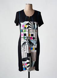 Rochie midi imprimeu fantezie mâneci scurte negru GUY DUBOUIS femme