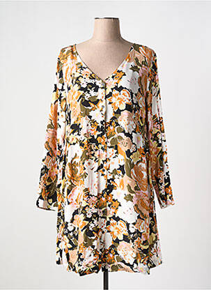 Rochie midi imprimeu floral mâneci lungi portocalie ICHI femeie