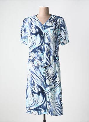 Rochie midi imprimeu fantezie mâneci scurte albastru FRANCE RIVOIRE femeie