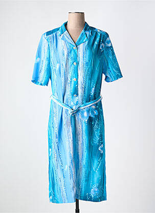 Rochie midi imprimeu fantezie mâneci scurte albastru LISA CHESNAY femeie