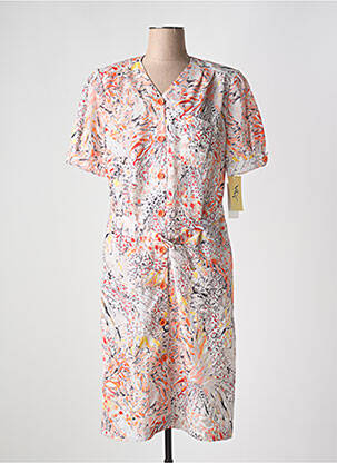 Rochie midi imprimeu floral mâneci scurte portocalie FRANCE RIVOIRE femeie