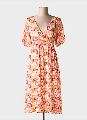 Rochie midi imprimeu fantezie mâneci scurte portocaliu ARTLOVE femeie