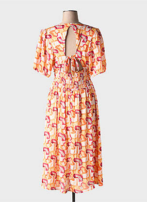 Rochie midi imprimeu fantezie mâneci scurte portocaliu ARTLOVE femeie