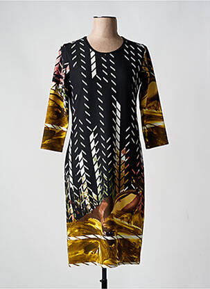 Rochie midi imprimeu fantezie mâneci lungi negru QUATRE VINGT JOURS femeie