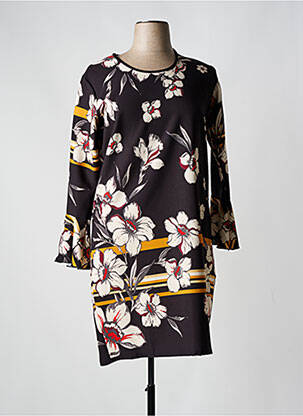 Rochie midi imprimeu floral mâneci lungi negru QUATRE VINGT JOURS femeie
