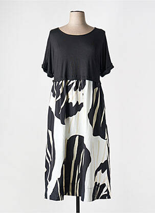Rochie midi imprimeu fantezie mâneci scurte negru ORTO BOTANICO femeie