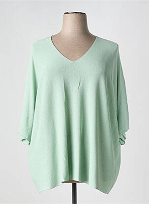 Pulover croială dreaptă mâneci 3/4 verde C'MELODIE femeie