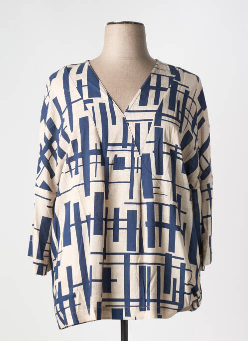 Bluză țesătură poplin mâneci 3/4 albastru ORTO BOTANICO femme