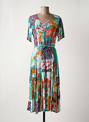 Rochie midi imprimeu fantezie mâneci scurte verde ORIENTIQUE NATURALLY femeie