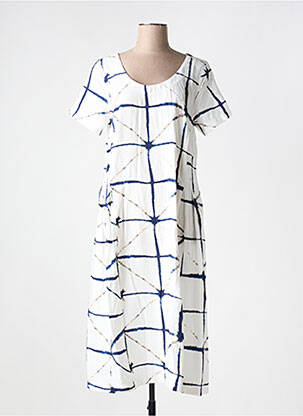 Rochie midi imprimeu fantezie mâneci scurte albastru KOKOMARINA femeie