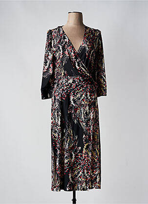 Rochie midi imprimeu floral mâneci lungi negru K-DESIGN femeie