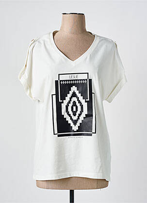Tricou croială dreaptă mâneci scurte bej LESLIE femeie