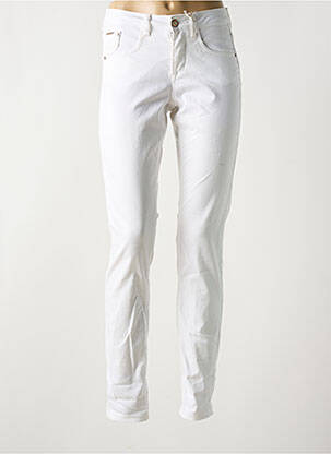 Pantalon slim țesătură poplin mărime normală alb CREAM femeie