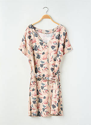 Rochie midi imprimeu floral mâneci scurte bej SANS MARQUE femeie
