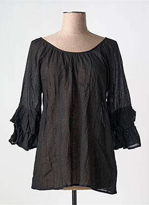 Bluză țesătură poplin mâneci lungi negru ORIENTIQUE NATURALLY femeie