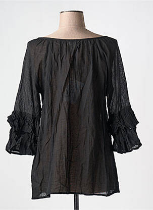 Bluză țesătură poplin mâneci lungi negru ORIENTIQUE NATURALLY femeie