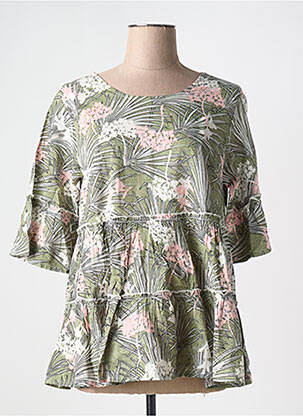 Bluză țesătură poplin mâneci scurte verde ORIENTIQUE NATURALLY femeie